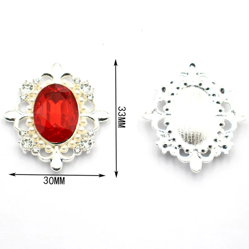 타원형 합금 진주 라인석 버튼, DIY 수제 의류, 웨딩 장식 액세서리, 패션 10 개/배치, 30*33mm