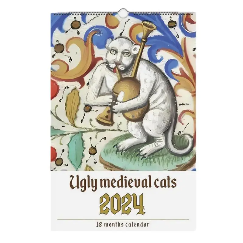 

Календарь для фотографий средневековый уродливый Кот календарь на стену 2024 настенные постеры с котами календарь 2024 бесполезные подарки планировщик 2024