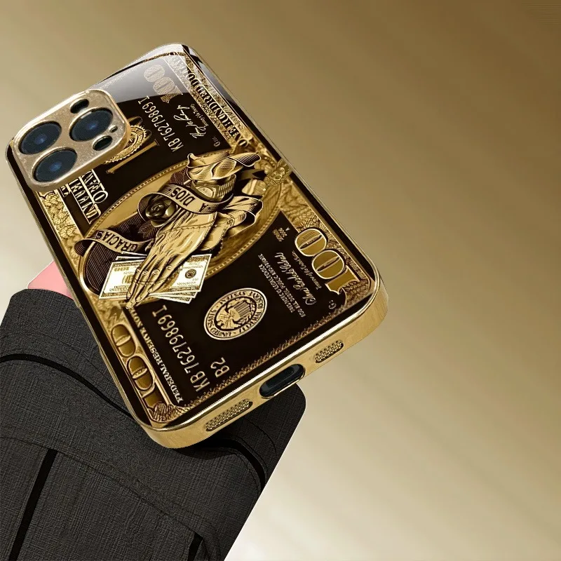 Creative Wealth Pattern Gold Metallic Paint Glass Phone Case