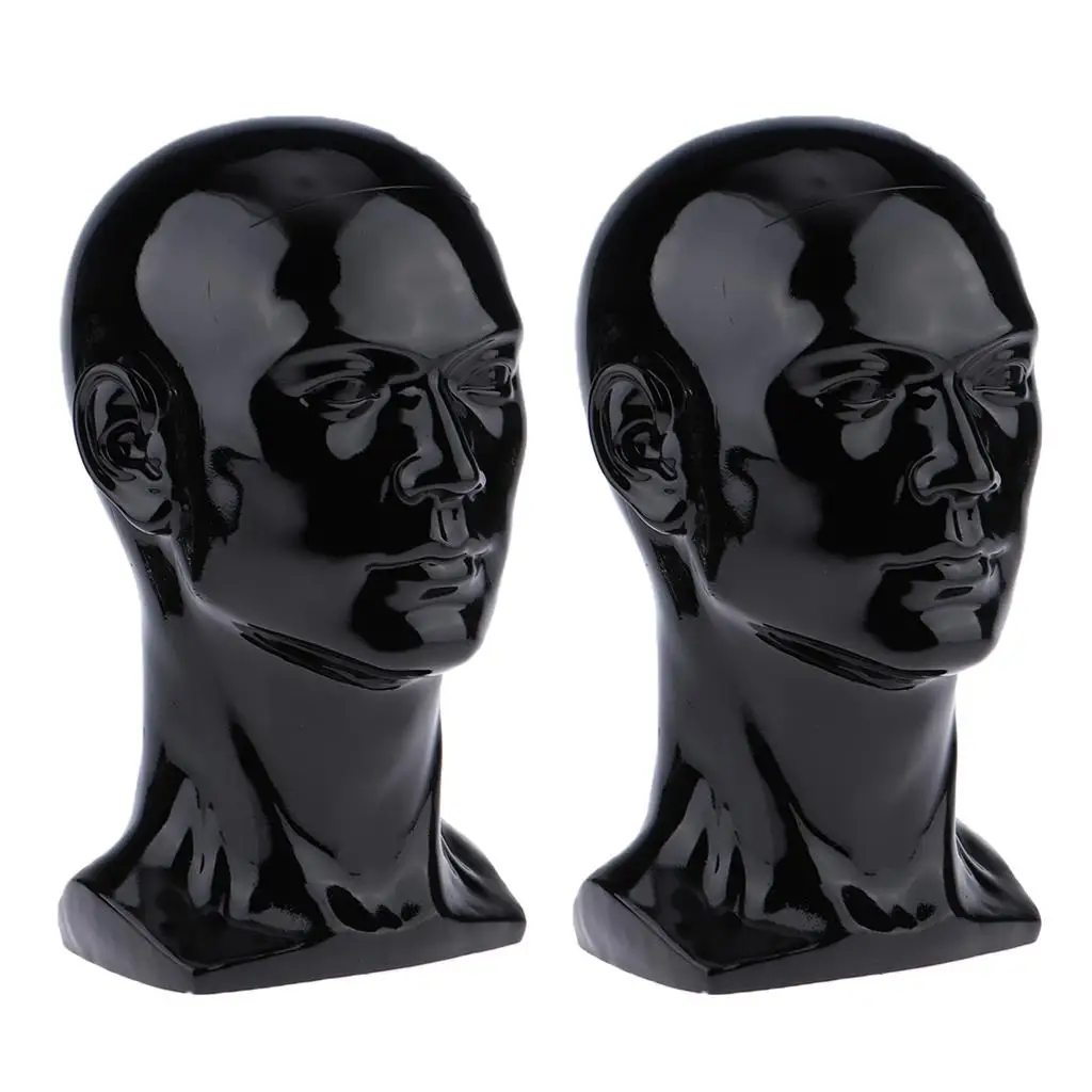 

Black Male Head Model Hat Display Stand Rack Manikin Head 2pcs