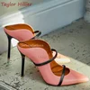 Spring Shallow Mouth Mules Women'S Pointed Stiletto Slingback High Heels Fashionable Genuine Leather Dress Shoes Pumps Large Siz 1
