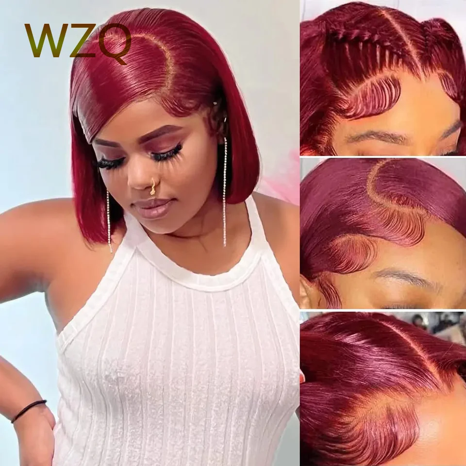 

180% Density 99J Burgundy Short Bob Wig Human Hair 13X4 Lace Frontal Wigs For Women Wine Red Lace Front Bob Wig Pre Plucked