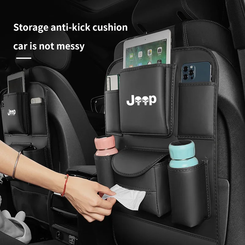 Jeep Renegade Compass Wrangler Jk Tj Patriot Grand Cherokee Xj Trail Hawk Car Seat Organizer Seat Back Storage Bag Anti-Kick Pad