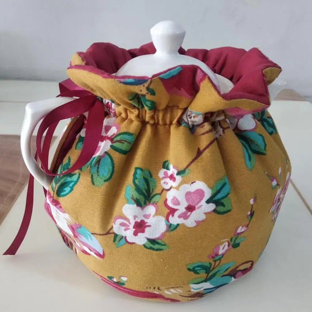 Creative Flower Pattern Teapot Dust Cover Beautiful Cotton Teapot Holder Sleeve for Home Outdoor