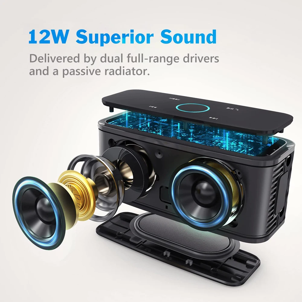 DOSS Portable Bluetooth Speaker SoundBox 12W HD Stereo Bass Sound Box Touch Control IPX5 Waterproof Computer Wireless Speakers