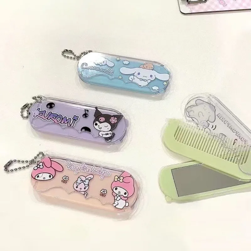 

Kuromi Sanrio My Melody Cinnamoroll Anime Kawaii Comb Cartoon Makeup Mirror Portable Mini Foldable Comb Cute Things for Girls