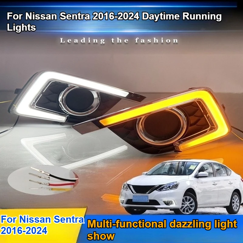 For Nissan Sentra 2016-2024 Car Led Daytime Running Light Front Bumper Fog Lamp DRL Yellow Dynamic Turn Signal Accessories detail image 1