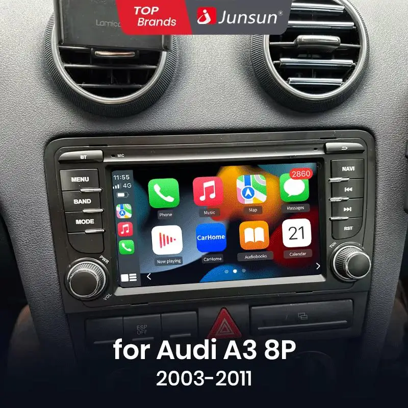 Radio para coche Junsun de 7 pulgadas con sistema Android para Audi A3 8P S3 2003-2012, CarPlay, sistema multimedia estéreo inteligente, 4G, GPS, RDS, DSP, DAB+, reproductor de 8 núcleos. 1