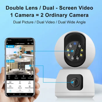 2k wifi ip camera dual lens dual screen home security camera baby monitor heads auto