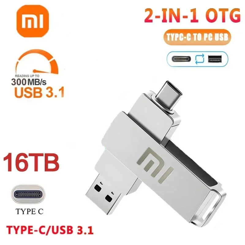 Xiaomi 2Tb 16Tb Chiavette Usb Usb 3.0 Metal Flash Drive Drive Type-C Pendrive Ad Alta Velocità Memoria Usb Portatile Impermeabile Nuovo