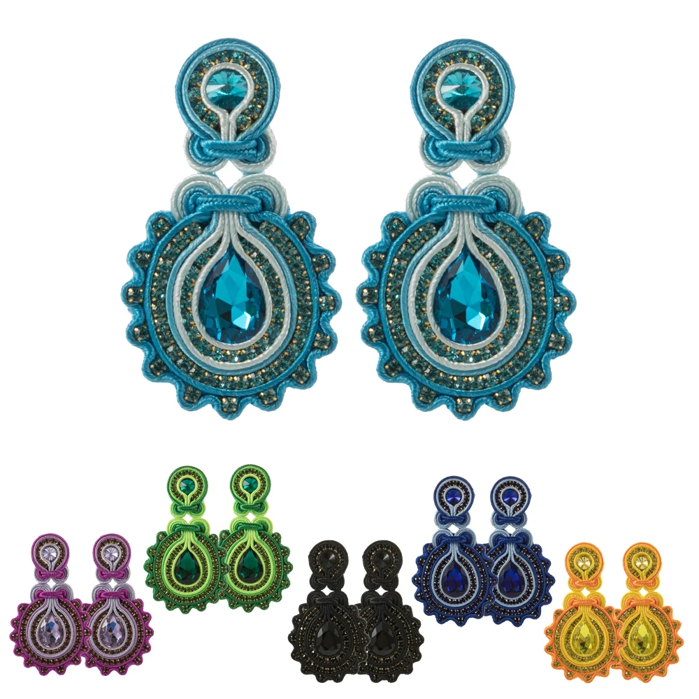 

Fashion Soutache earrings for women Beautiful Ethnic Handmade Sutasz jewelery Large Drop earring Colorful Crystal Trend design