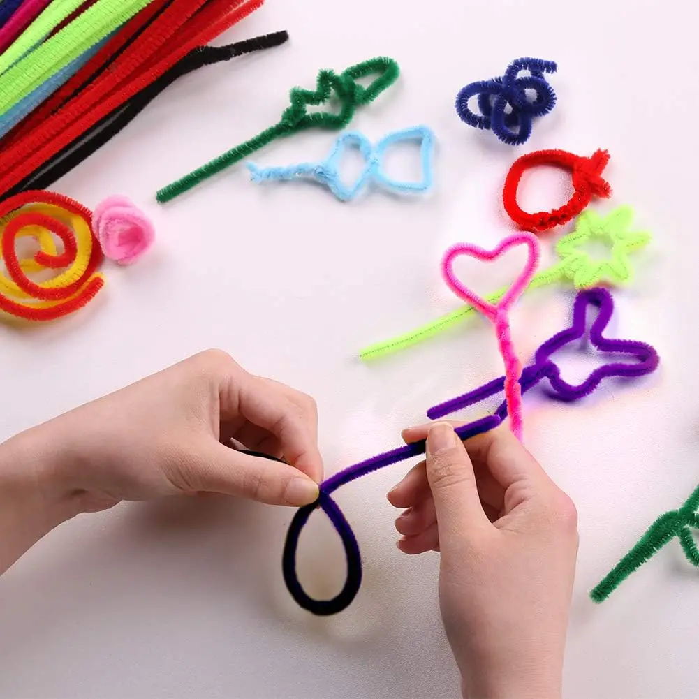 100 Stücke 30 cm Farben Chenille Stem Twisted Rod Eisendraht DIY Handwerk Wolle Wurzel Flauschigen Bar Verdrehen Dekor Rohr reiniger Plüsch – Detail 2