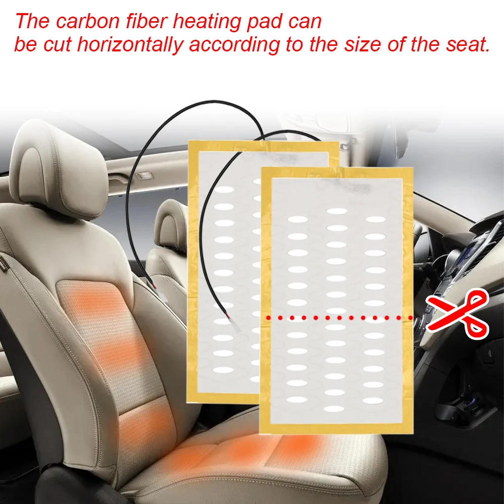 12V Universal Built-in Car Seat Heater Kit Fit 2 Seats Alloy Wire Heating Pads 3 Gear Square Control Switch Warmer Seat Cover 3