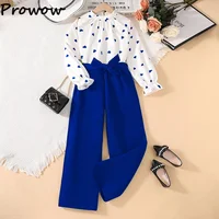 Prowow Teenager Clothing Girls Outfits Sets Long Sleeve Heart Print Top and Belted Long Pants 3pcs Children Clothes Girl's Sets