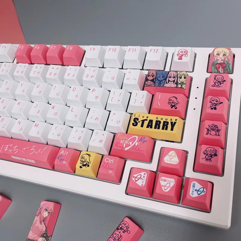 Cartoon Gaming Key Caps para Layout Ansi Pbt Dye-subbed Keycaps Anime Keycaps Hunchi The Rock 138 Chaves Anime Rosa - Imagem 4