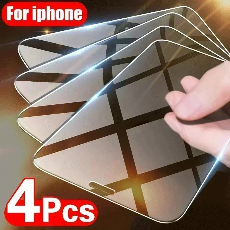 

4 шт. закаленное стекло для iPhone 12 14 13 7 8 Plus 6 6S Защита экрана для iPhone 11 12 13 14 Pro Max Mini X XR XS Max стекло