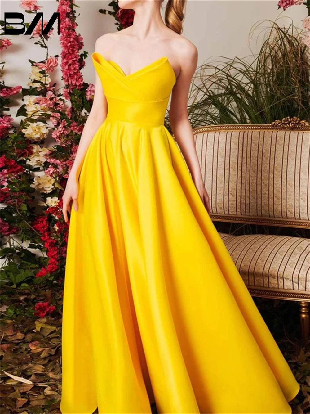 

Elegant Satin Evening Dresses For Women Graceful Sleeveless Prom Dress Classic Strapless Floor Length Formal Vestidos De Novia