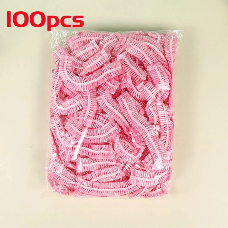100pcs/set Disposable Shower Caps Plastic Waterproof Headgear Pink Spa Salon Hotel Hair Dye Women Elastic hair Cap Bathroom