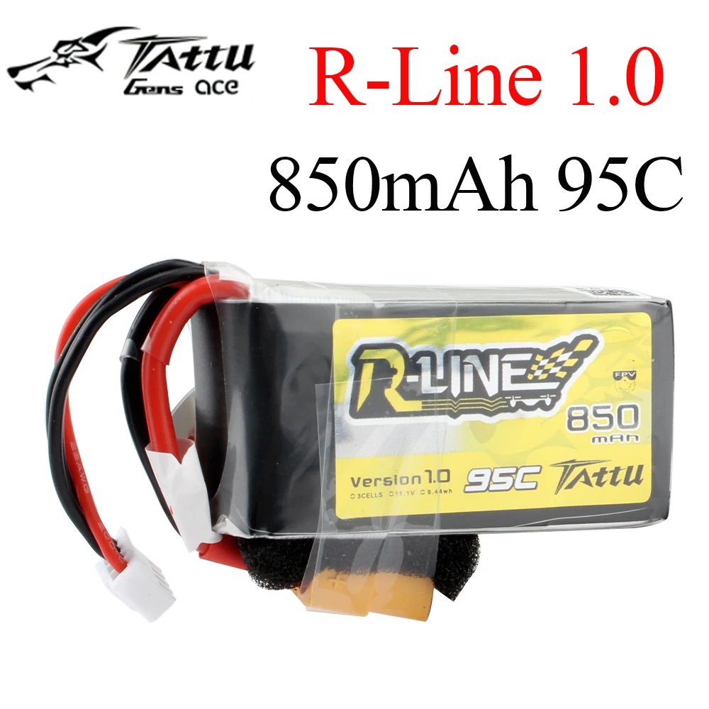 

Tattu R-Line 1.0 LiPo 850mah 11.1V 14.8V 95C 3S 4S1P Lipo Battery Pack With XT60 Plug for RC FPV Racing Drone Quadcopter