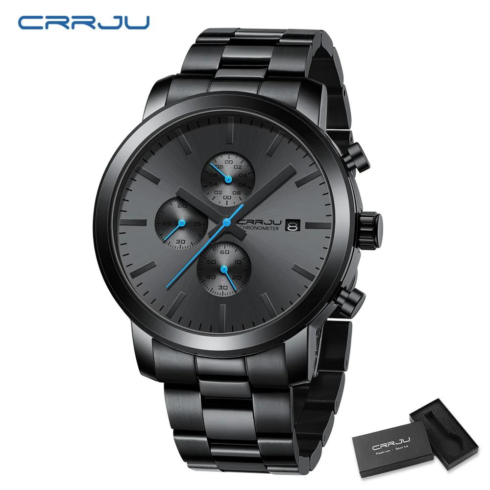 CRRJU Orologio Da Uomo In Acciaio Inox 316L, Cronografo Al Quarzo Con Movimento Giapponese Seiko, Quadrante Blu, Cinturino In Acciaio, Impermeabile 30M, Regalo Con Scatola - 4