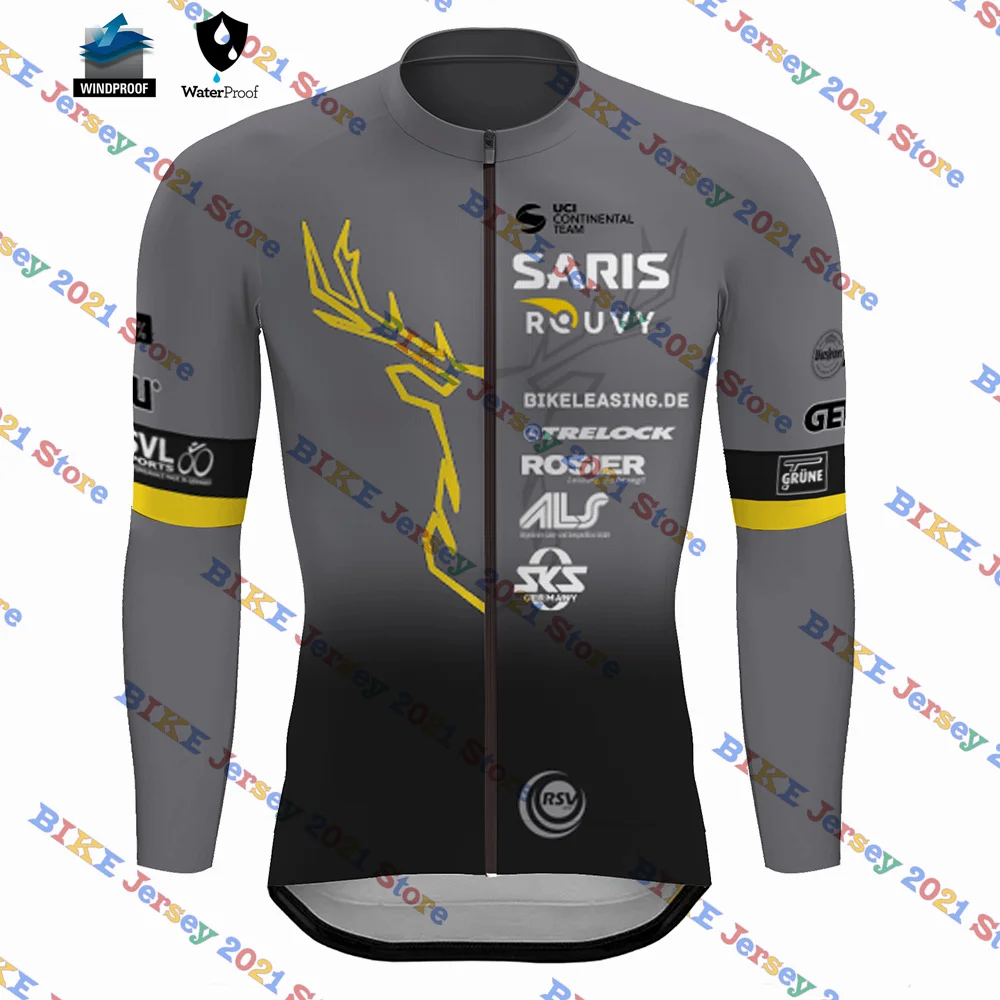 SARIS ROUVY Sauerland Team Windproof Men&lsquo;s Winter Cycling Jersey Long Sleeve Rode Bike Mtb Maillot Ropa
