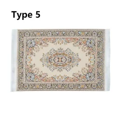 Miniature Floral Pattern Dollhouse Rug - 1:12 Scale Floor Decor Mat Accessories (Type 5)