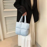 Korean Fashion Cotton Handbag Women's Winter New Style Versatile Crossbody Bag Simple Handbag Soft Zipper Polyester Lining