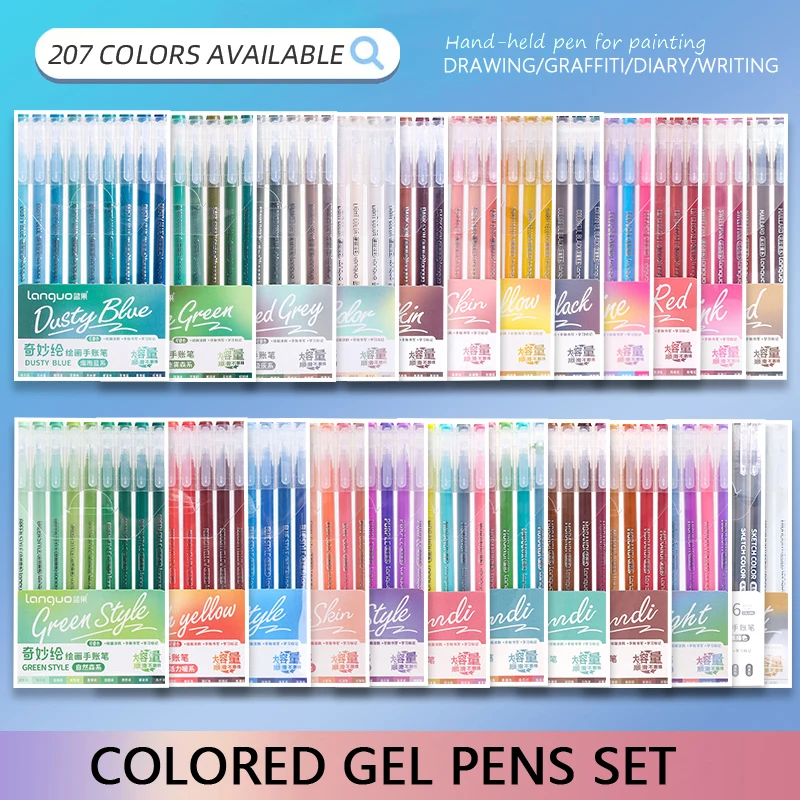 9 Colors/Set Multi-Color Neutral Gel Pen Large-Capacity 0.5mm Colored Handbook Pens Student Writing Painting Drawing Stationery