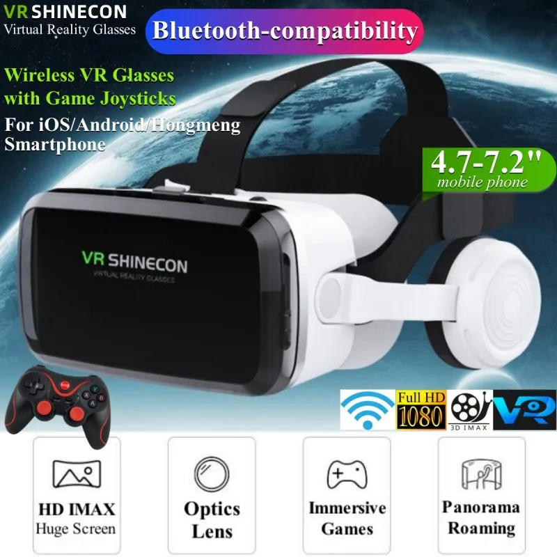 G04Bs Wireless Virtual Reality Vr Glasses Google Cardboard Box Stereo Headset Casco Per Smartphone Da 4.7-7.2 "+ Joystick 2.4G X3