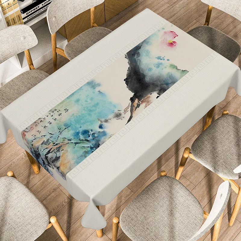 Chinese Zen Ancient Style Landscape Painting Tablecloth Home Table Decoration Dinner Tablecloth Retro Rectangular Tea Table Mat 6