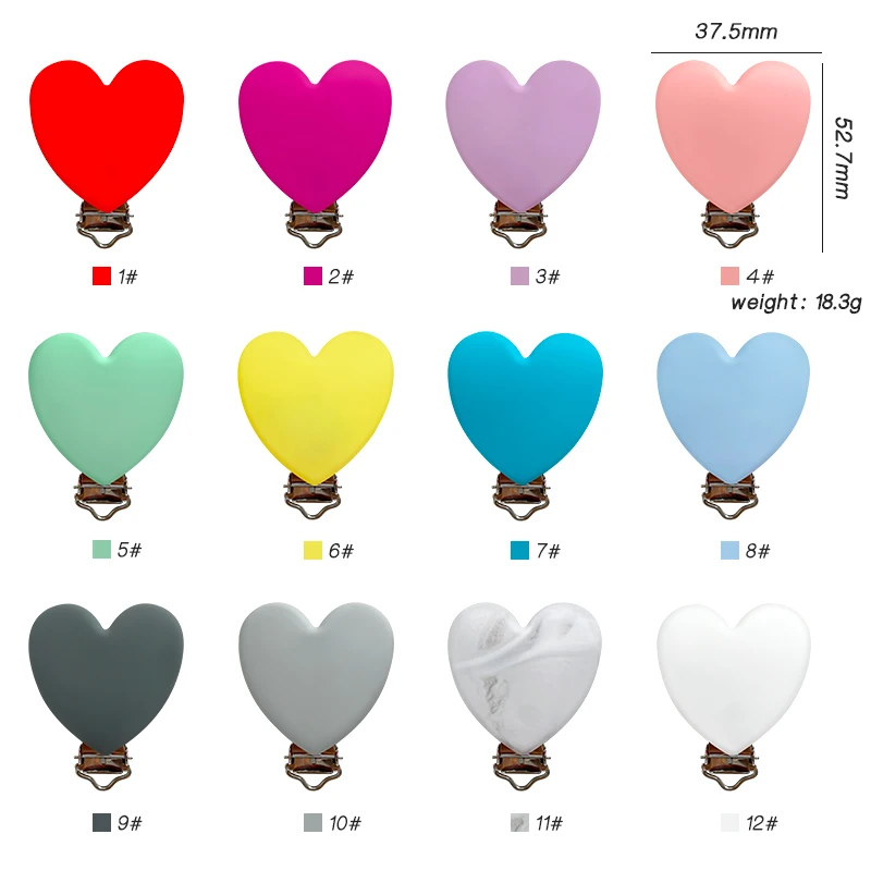 1pcs Silicone Heart-shaped Pacifier Clip Clasp No-Rusty Silicone Beads Baby Chew Dummy Chain DIY Adapter Easy to Attach 6