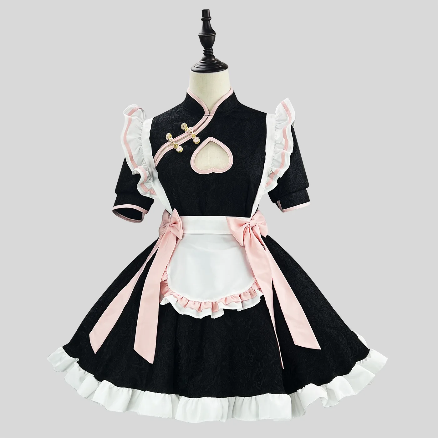 Chinese Style Maid Outfit Lolita Cosplay Hollowed Out Design Black Maid Uniform Set Halloween Party Role Play Fancy Dress