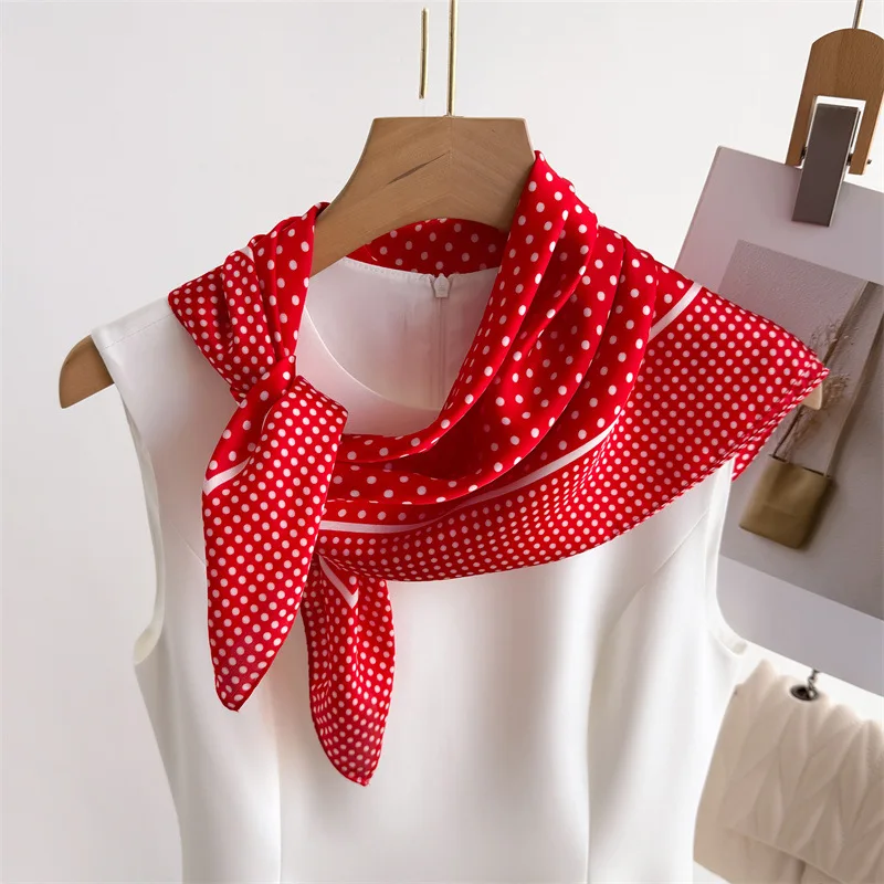 Neue Luxusmarke 2026 Gepunkteter Quadratischer Seidenschal für Damen Hijab Haarbänder 70cm Halstuch Weiblicher Satin-Schal Stirnband – Detail 15