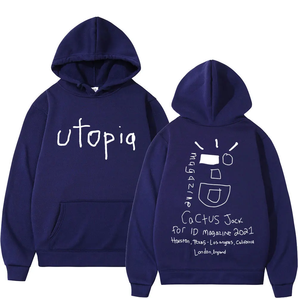 Rapper Cactus Jack Utopia Album Print Hoodie Men Women Hip Hop Fashion Oversized Sweatshirts Vintage Long Sleeve Fleece Hoodies