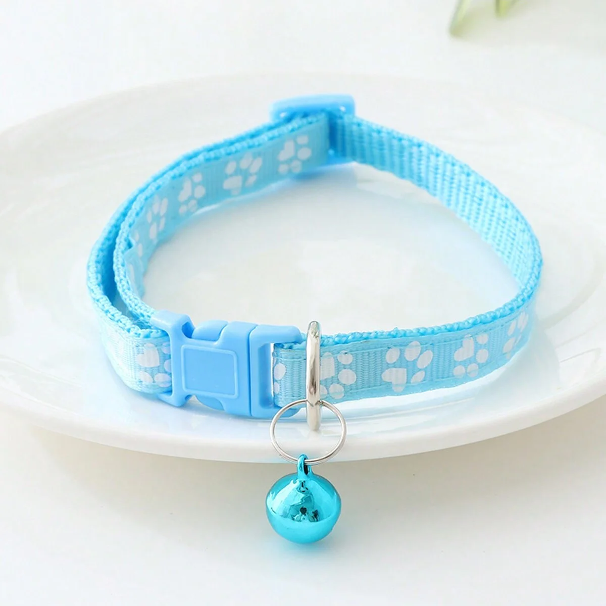 1pc-Pet collar and leash, cute paw pattern cat dog collar with bell for walking the dog