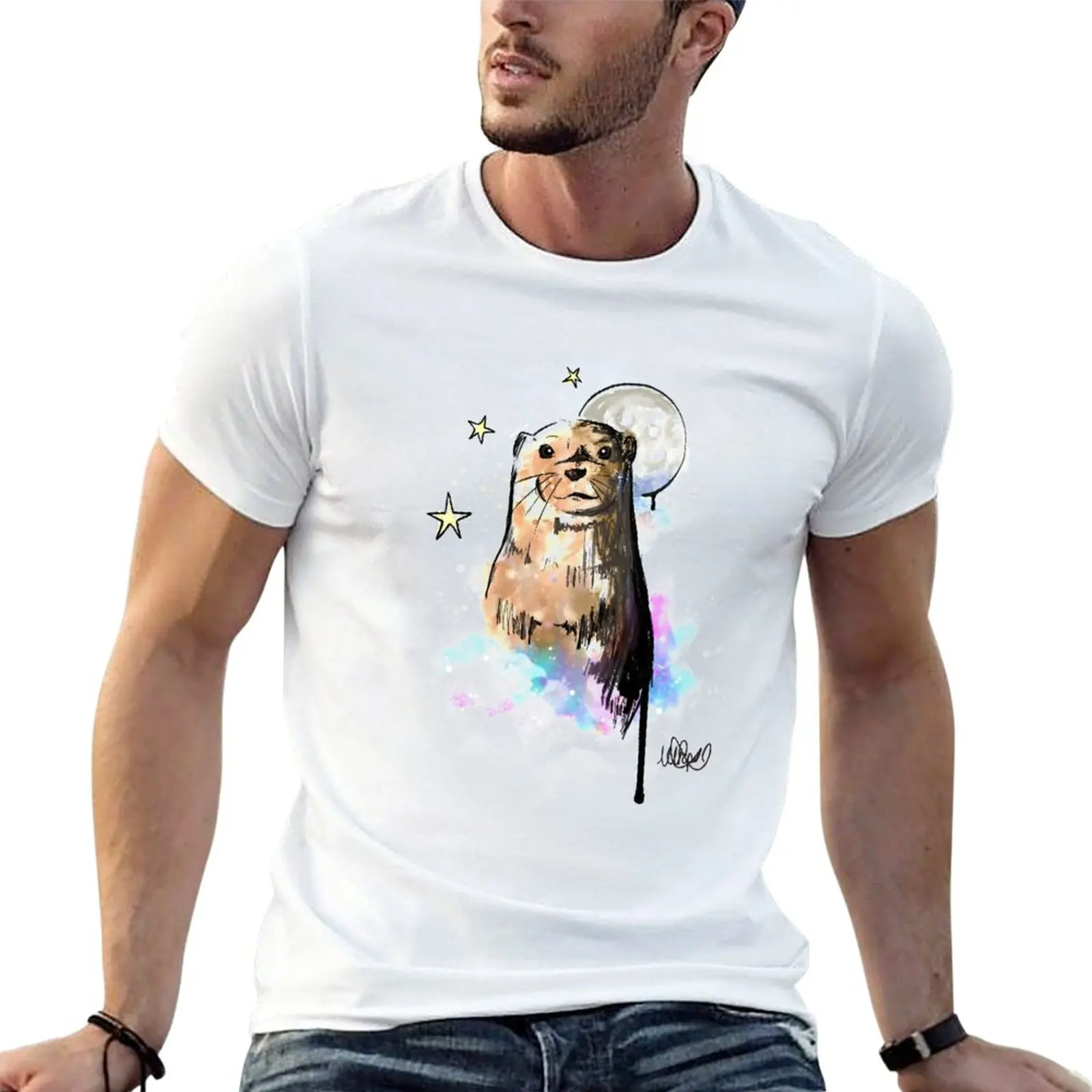 

Watercolour Otter Illustration. Otter in the Starry Night Sky by CoconuTacha. T-Shirt man clothes t shirts for men pack