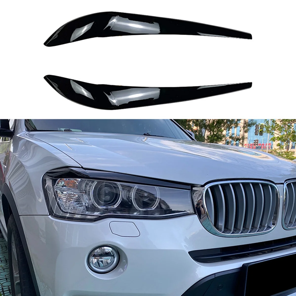 BMW X3 F25 X4 F26 2014-2017 용 프론트 헤드라이트 램프 커버 가니쉬 스트립, 눈썹 커버 트림 스티커, 탄소 섬유