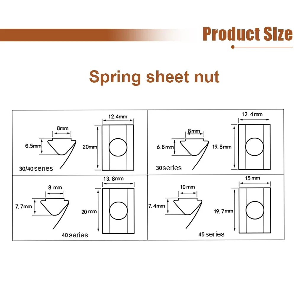 T Slot Nut 20pcs M3 M4 M5 M6 M8 Tee Sliding Hammer Spring Ball for 20 30 40 45 Series Aluminum Profile Extrusion