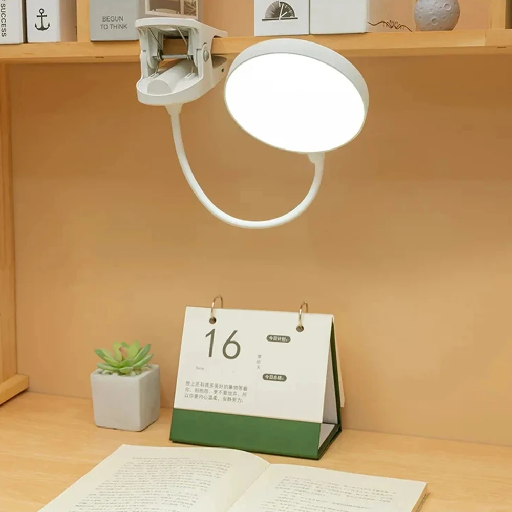 LED Portable Clip Table Lamp USB Rechargeable Clip Desk Lamp Bed Reading Night Light Touch 3 Dimming Modes Eye Protection Light 2