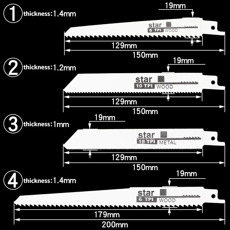 4pcs Reciprocating Saw Blades Saber Saw Handsaw Multi Blade For Cutting Wood Metal For Bosch Makita Dewalt DIY Tools W gift reciprocating saw blades