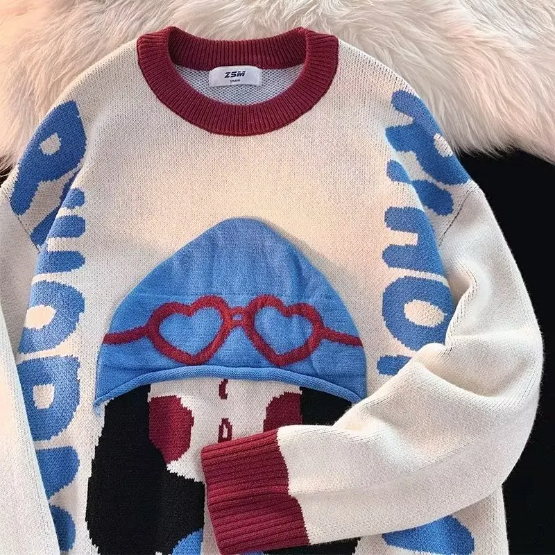 

High quality lovely characters knitwear Thickened sweater women Korean loose y2k Japanese Winter slouchy oversized sweaters coat