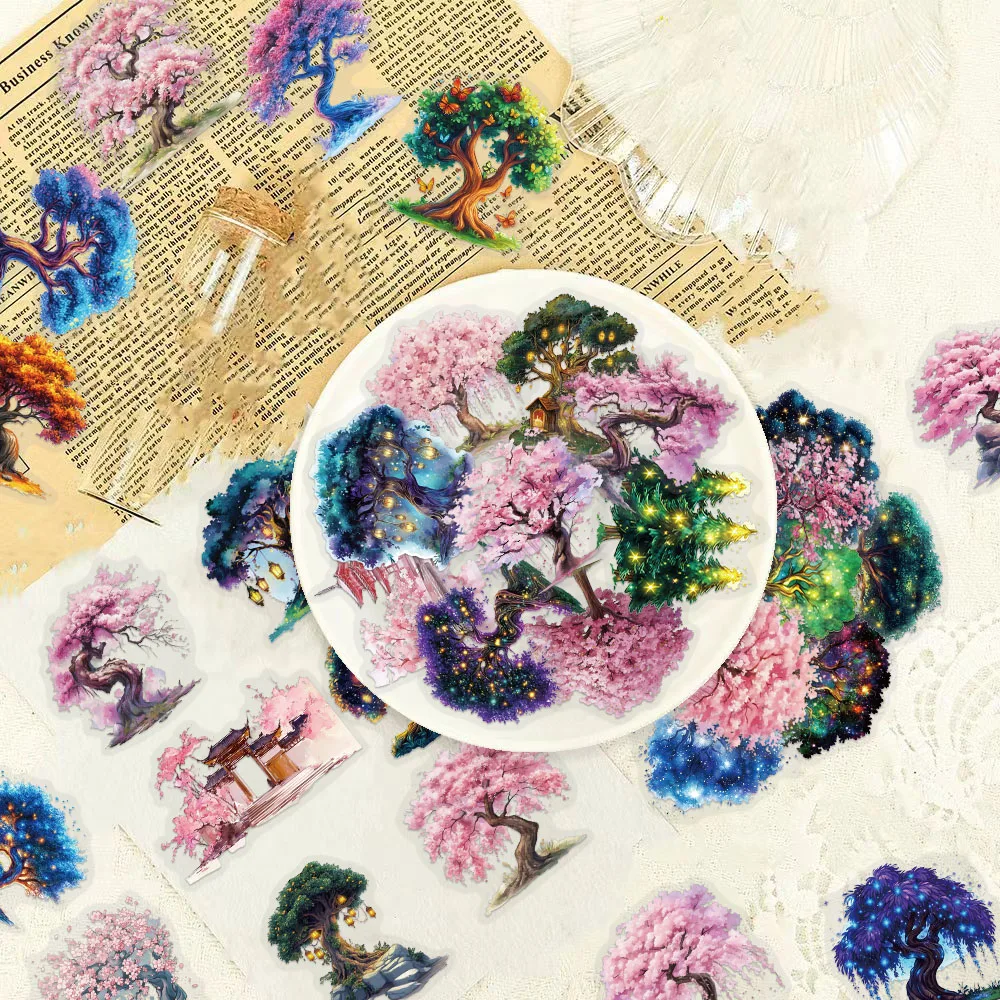 100PCS 크리 에이 티브 수채화 복숭아 나무 PET 투명 소재 스티커 DIY 맞춤형 핸드 헬드 계정 장식 스티커