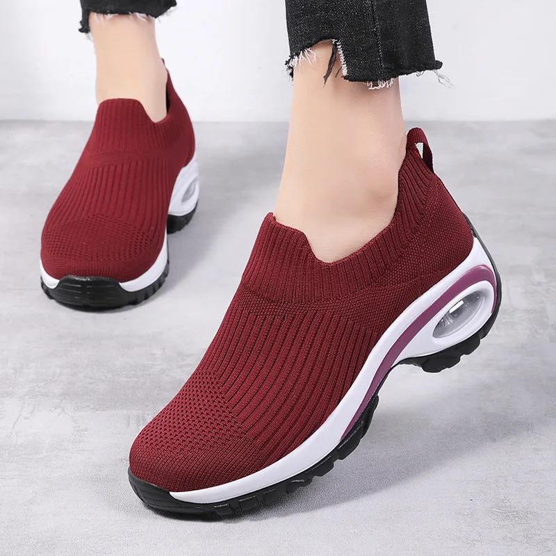 Zapatillas de deporte con plataforma de cuña para mujer, zapatos deportivos informales a la moda, con cojín de aire, de malla transpirable, vulcanizados