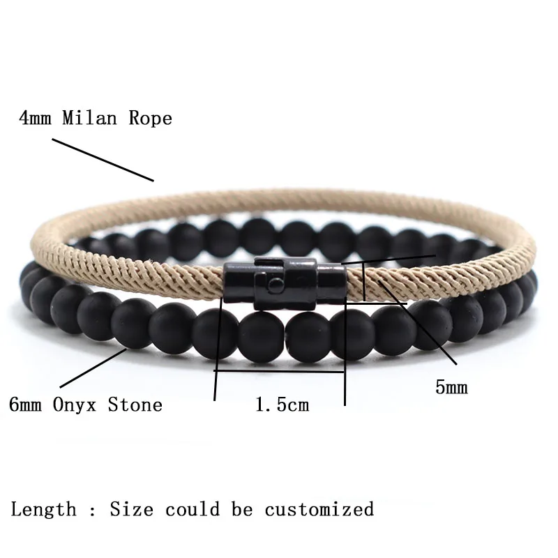 Unisex Onyx Stone Cord Bracelet Set for Couple
