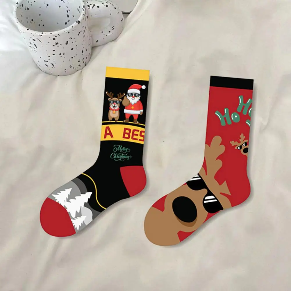 

Unisex Socks Colorful Cartoon Print Winter Socks Anti-slip Thick Knitted Breathable Warm Adult Sports Socks Santa Claus Socks