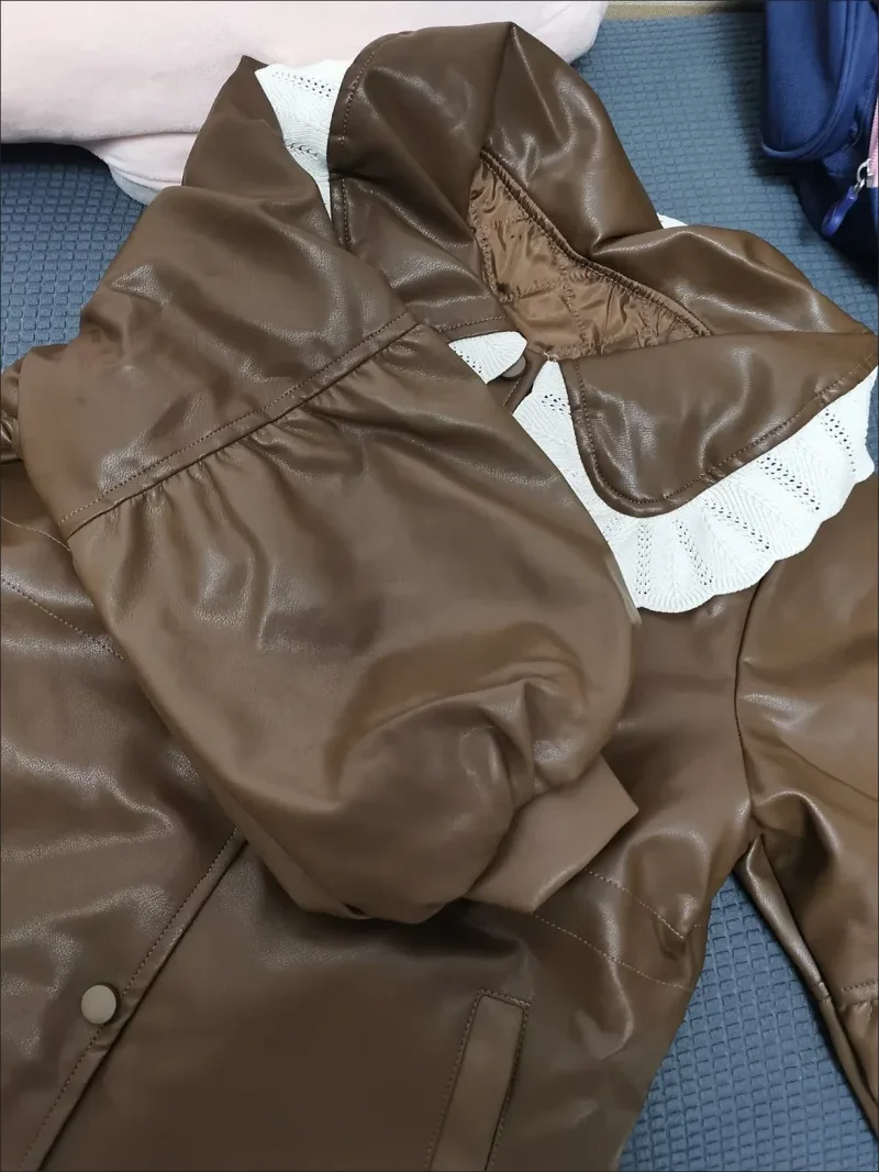 Baby Padded Jacket Winter Thick Warm Pu Coat Girls Lapel Cotton Clothes New Plus Velvet Outerwear Children's Parkas Kid Snowsuit