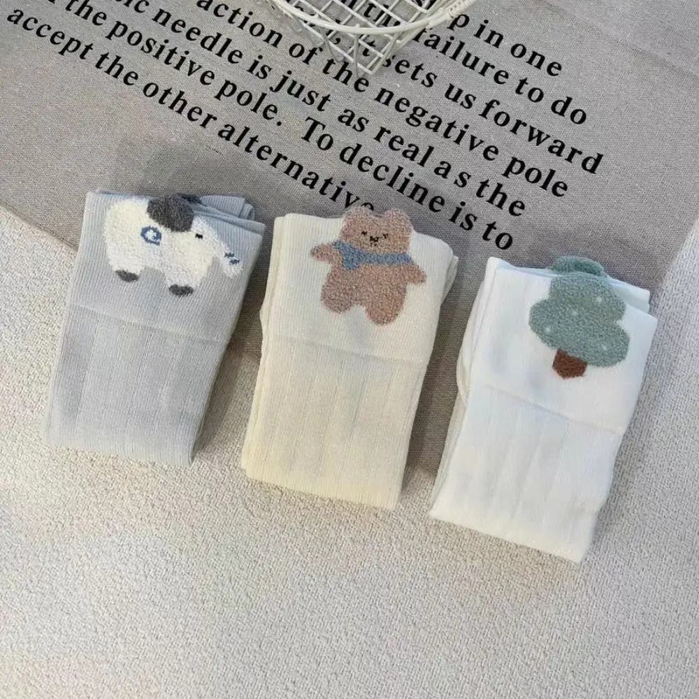 3Pairs Y2k Calf Socks Baby Stripe Cartoon Tree Children's Cotton Stockings Korean Style Cotton Baby Middle Tube Socks Newborn