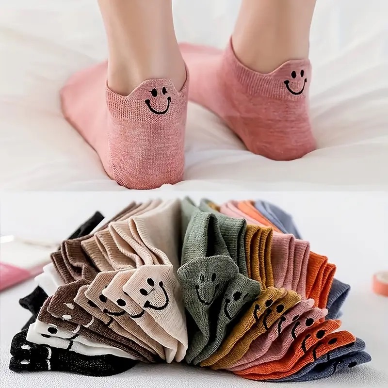 5-10 Pairs Low Cut Embroidered Ankle Socks, Simple & Comfy Women's Stockings & Hosiery