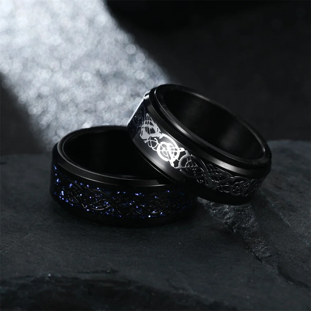 Stainless Steel Ring Finger Ring Fidget Spinner Ring Animal Ring Stainless Steel Celtic Dragon Carbon Fibre Rings for Men Anti Stress And Anxiety Rotating Ring Fidget Spinner