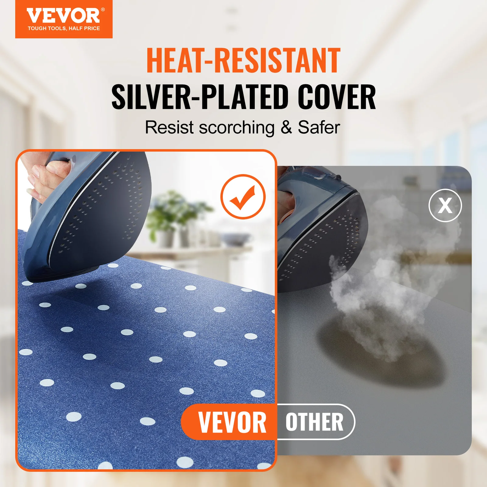 VEVOR plný rozměr žehlení desek 4/3 vrstev topení resistand struktura výškou adjustable&foldable nohama W/ removable&washable obal